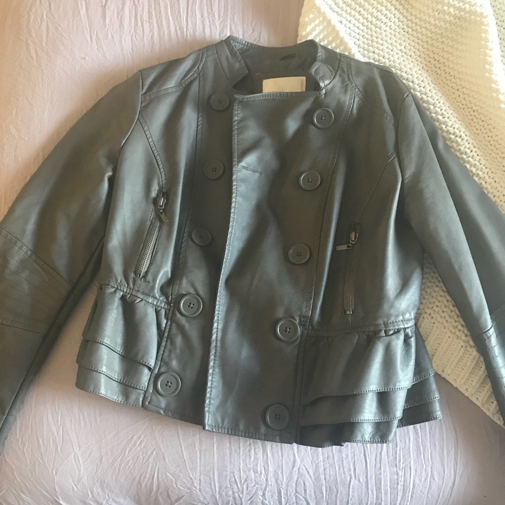 Faux leather jacket with ruffle back